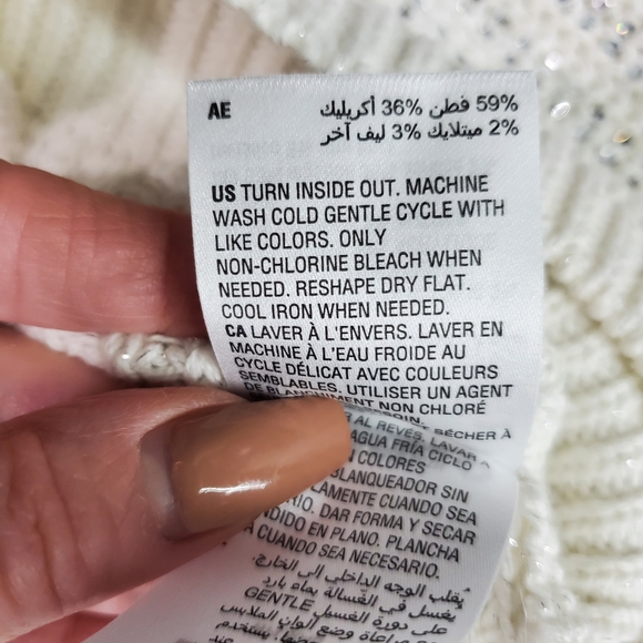 I.N.C. International Concepts Winter White V-Neck Rhinestone Sparkly Sweater S - Picture 12 of 12